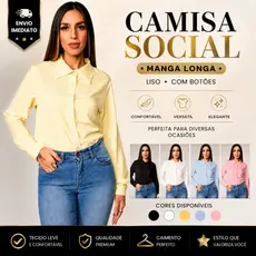 Camisa Social Manga Longa Liso Com Botoes Confortavel Versatil Envio Imediato