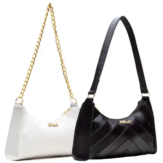 KIT 2 BOLSAS BAGUETE FEMININA ALÇA CORRENTE BORDADA SETA