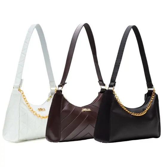 KIT BOLSAS FEMININAS 3 BAGUETES LISAS BORDADAS PEQUENAS ALÇAS CORRENTES