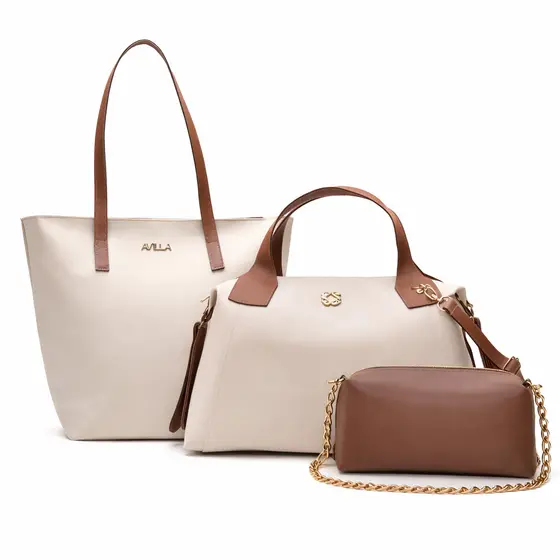 Kit Bolsa Feminina Sacola Grande + Bolsa Média Transversal e de Ombro + Necessaire
