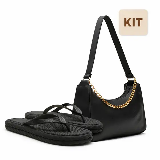 Kit Bolsa Baguete Corrente + Chinelo Plataforma Trançado Feminino