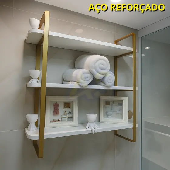 Prateleira Industrial Nicho de Parede Hone em Aço | 3 Níveis Sala Clínica Estética - 60x60x15 - Pequena