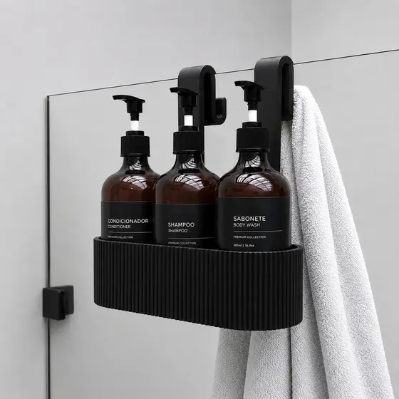 Suporte Shampoo Condicionador Para Box de Vidro Banheiro | Sem Furos Gancho Duplo Para Toalha