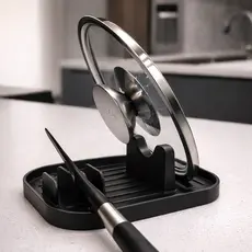 Descanso Tampa de Panela Talher Suporte e Acessórios Organizador de Cozinha - Branco Preto e Cinza