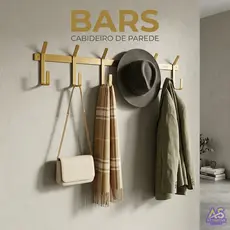 Cabideiro de Parede Suspenso Industrial 5 Ganchos Bars | Aço Reforçado Multiuso | Dourado, Cobre-Rose, Prata e Preto