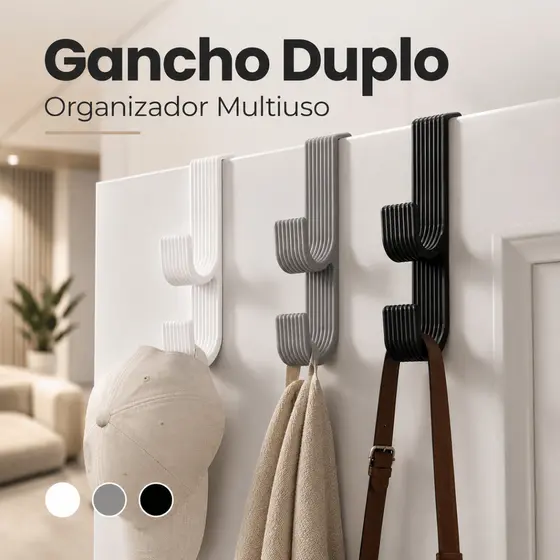 Gancho de Porta Duplo Organizador de Porta Sem Furos | Design Canelado Moderno
