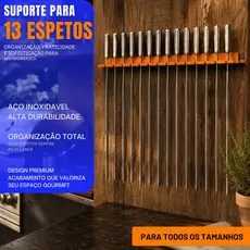 Suporte Porta Espetos Churrasco Parede 13 Espetos Organizador Área Gourmet - Cobre e Preto