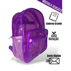 Mochila de Cristal Roxa Lilás Transparente Curso, Trabalho, Piscina, Natação, Escola, Treino, Balé, Infantil Adulto