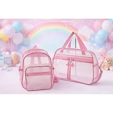 Kit Bolsa Maternidade Transparente Rosa 2 Peças – Mochila + Bolsa Bebê Moderna Grande Resistente Mamãe e Bebê