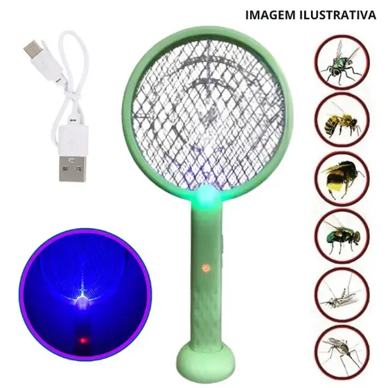 Raquete Mata Mosquito Elétrica Recarregável USB Mosquiteiro PREMIUM 1ª Linha