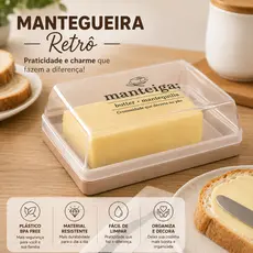 Manteigueira Retrô Plasútil Porta Manteiga com Tampa Transparente BPA Free Resistente
