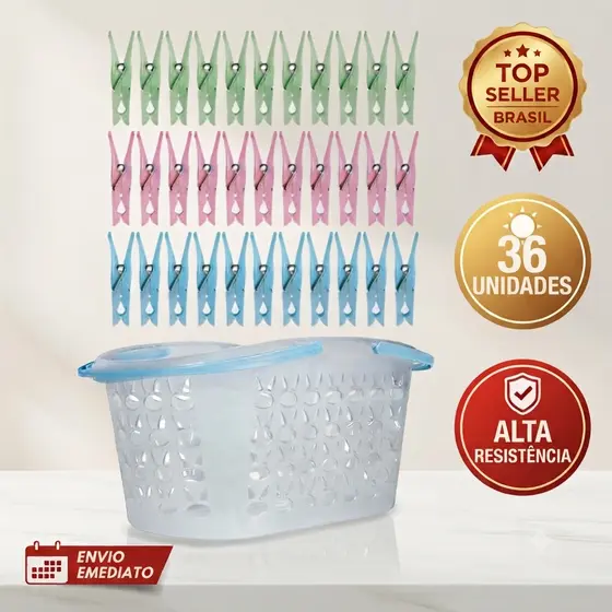 Cesto com Prendedores Standard 36 Peças Mor