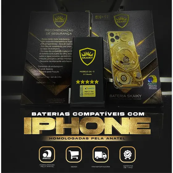 Bateria Premium Compatível Com IOS IPhone do 6 Ao 15 Pro Max Certificação Anatel Garantia de 1 Ano