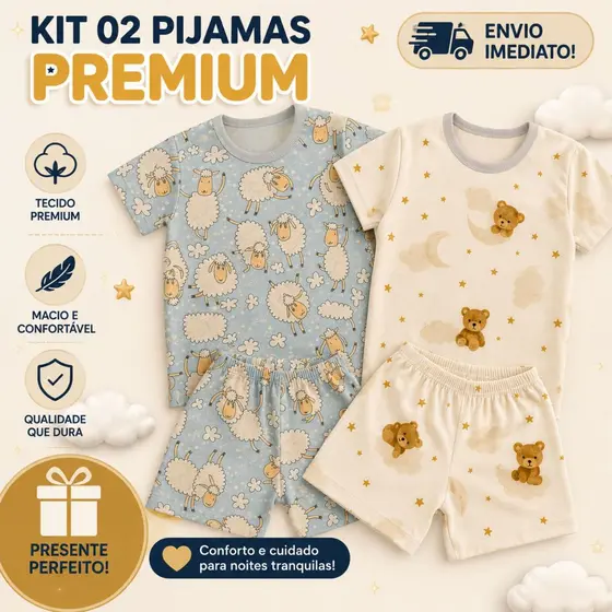 Kit 02 Pijamas Verão manga curta  bebê Menina e menino