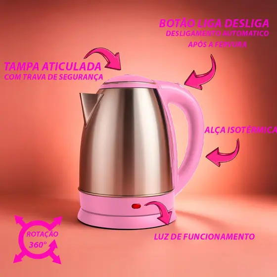 Chaleira Elétrica Aço Inox Café Bule 1,8 Litros Profissional
