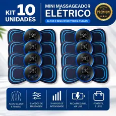 Kit 10 Massageador Elétrico Portátil EMS TENS Recarregável USB Alívio Muscular 6 Modos 19 Níveis