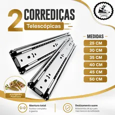 Kit Par Corrediça Telescopica Para Gaveta Armario Trilho Light 25cm 30cm 35cm 40cm 45cm 50cm Parafuso