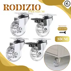 Kit 4 Rodizio Silicone Gel 35mm Giratorio 2 Com Freio 2 Sem Freio Rodinha Movel 16 Parafusos