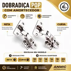 Kit Dobradiça Com Amortecedor 35mm Reta Ou Curva 10 12 14 16 18 20 Unidades Pop Porta De Armário