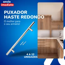 Kit Puxador De Gaveta Armario Inox Escovado Haste Redonda 64mm 96mm 128mm 160mm 192mm 224mm Parafuso