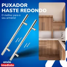 kit 2 Puxadores Redondo Haste Inox Escovado para Armários 64-96-128-160-192-224-256-288-320-384-448-512mm