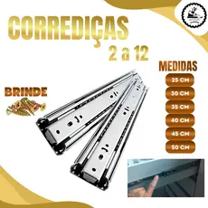 Par Corrediça Telescópica Para Gaveta Com Parafusos 25cm 30cm 35cm 40cm 45cm 50cm Aco 20kg 30kg
