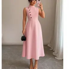 Vestido Midi Feminino Elegante Alfaiataria Sem Manga com Botões Laterais* Evangélica , Apresentações