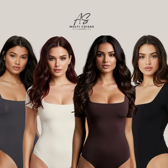 Kit 4 Body Manga Curta - Elegante Básica Tecido Suplex Casual Moderna Justa