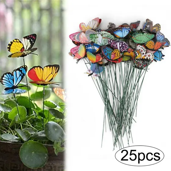 25 Pcs 3D PVC Simulação Borboleta Decoração De Jardim Ao Ar Livre Criativo Jardinagem Layout Haste