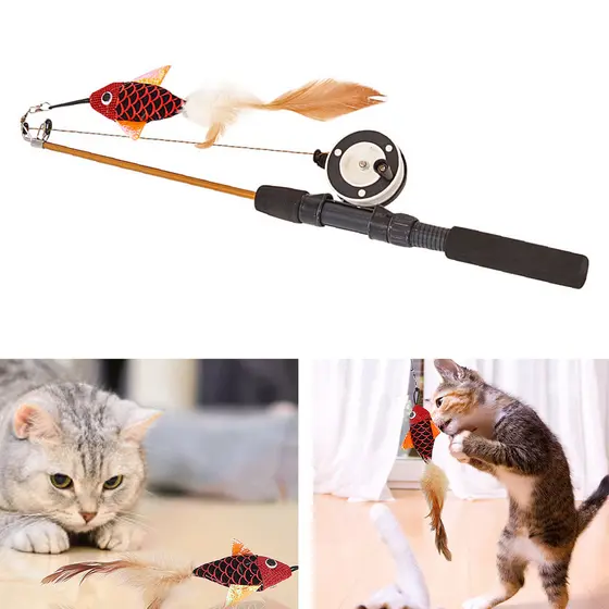 1 Pçs Brinquedos Do Gato Peixe Telescópico Vara Engraçado Realista Flexível Interativo Polia Telescópica De Pesca Brinquedo