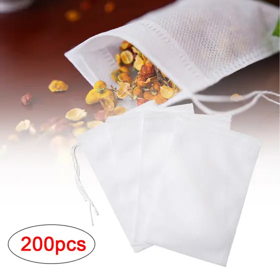 200Pcs Sacos De Chá Descartáveis De Tecido Não-Com Filtro De Cordas De Desenho Papel De Para De Ervas Ferramenta Prática