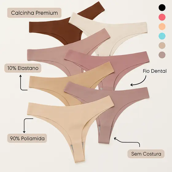 Kit 7 ou 4 Unidades de Calcinha Fio Sem Costura a Laser