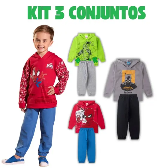 Kit 6 Peças Conjunto Moletom Infantil Menino Com Capuz 2 ao 10 Masculino Inverno Pronta Entrega