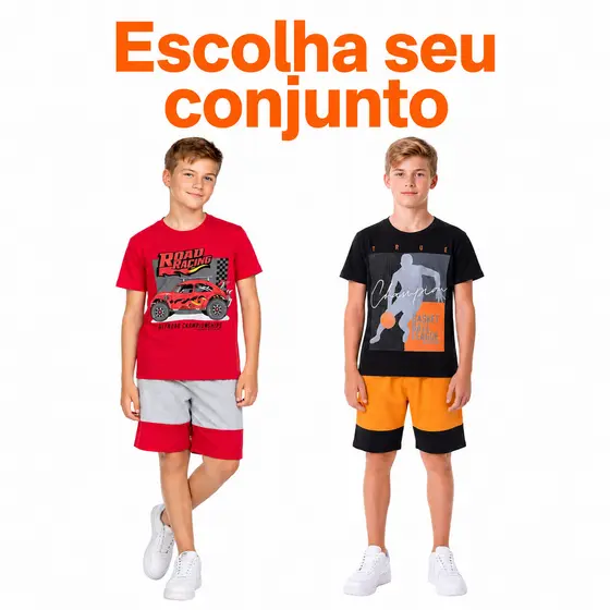 Conjunto Juvenil Masculino Menino Infantil Verão Manga Curta Tamanho 10 ao 14 - Roupa de Calor Masculino
