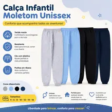 Kit 3 Calças Moletom Infantil Volta as Aulas 100% Algodão Escola Passeio Menino Menina Unissex Lisa