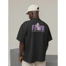 Camisa Camiseta Oversize Streetwear Masculino e Feminino para Treino e Dia a Dia Preto e Off Whte Estampado - FLWR
