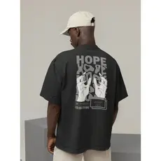 Camisa Camiseta Oversize Streetwear Masculino e Feminino para Treino e Dia a Dia Preto e Off Whte Estampado - HOPE