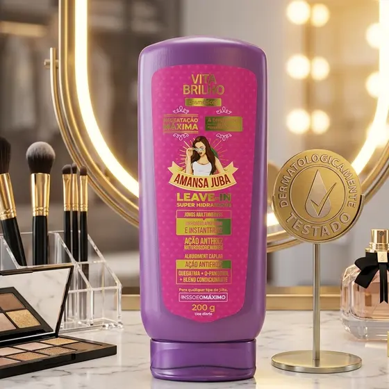 Leave-In Amansa Juba Vita Brilho 200g Finalizador Capilar Profissional Definição de Cachos e Controle do Frizz