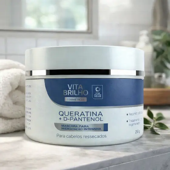Máscara Queratina 250g com D-Pantenol Tratamento Intensivo para Cabelos Danificados