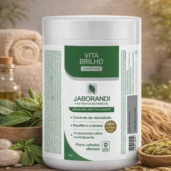 Vita Brilho Máscara Profissional Jaborandi + Extratos Botânicos 1kg  Revitaliza, Nutre e Fortalece os Cabelos