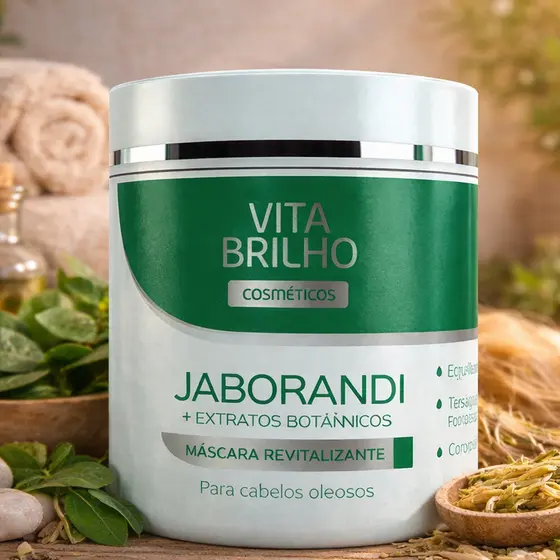 Vita Brilho Máscara Profissional Jaborandi + Extratos Botânicos 500g Revitaliza, Nutre e Fortalece os Cabelos