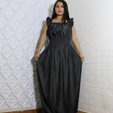 Vestido Longo Festa Elegante Casual Primavera Verão Jeans Tencel No Liso e Bordado