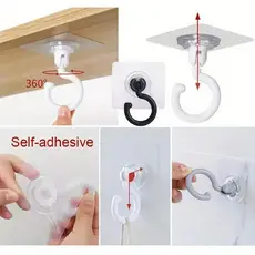 2 Peças De Ganchos De Teto Autoadesivos Giratórios De 360 Graus , Adequados Para Pendurar Lustres , Luzes De Plantas , S