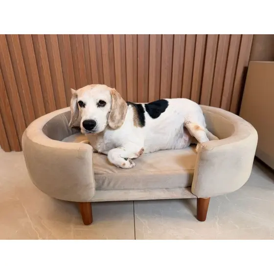 POLTRONA SOFÁ CAMA PET LUXO Linho e Veludo Com Almofada, ESPAÇOSA 90CM - Ideal para cães e gatos.