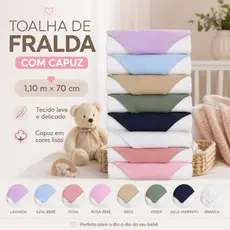 Toalha de Fralda com Capuz Bebê 100% Algodão Tecido Duplo 1,10m x 70cm Enxoval Baby Infantil