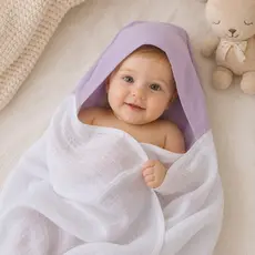 Toalha De Fralda Com Capuz Bebê Menina Enxoval Lilás 100%Algodão Macia Toalha De Banho Recém Nascida