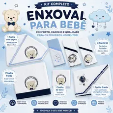 Kit Enxoval Bebê Menino 7pçs Azul 3 Cueiros + Jogo De Toalhas Infantil Recem nascido