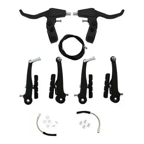 Freio V-brake Em Nylon Preto Mtb Bike C/ Manete E Cabos