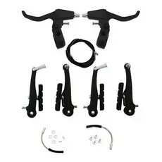 Freio V-brake Em Nylon Preto Mtb Bike C/ Manete E Cabos