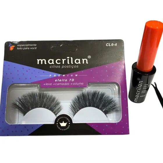 Cílios Postiços Macrilan Premium Efeito 7D + Leve +Camadas + Volume e Cola Macrilan á Prova d`água